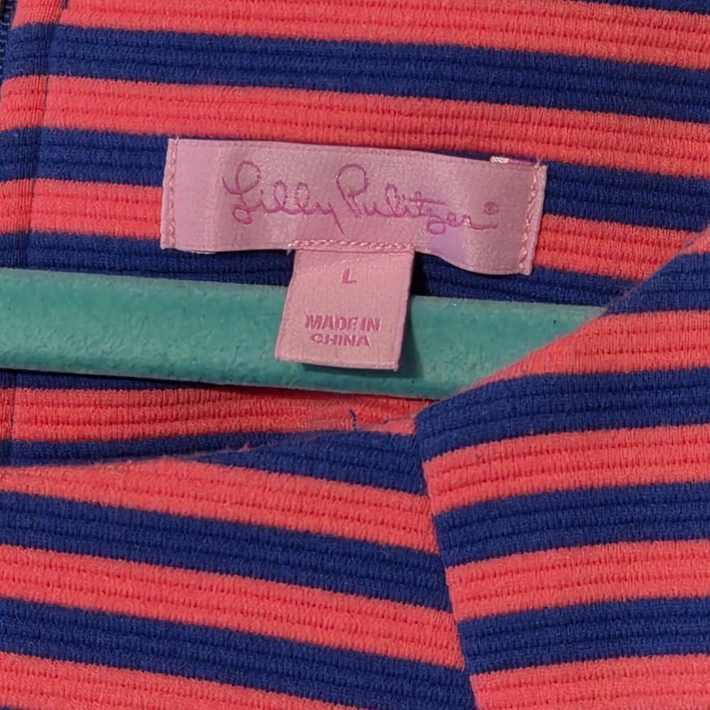 Lilly Pulitzer Womens Size Large Charlene Striped Sheath Dress Pink Pockets Work - Picture 4 of 4